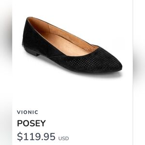 Vionic Posey Women's Black Perforated Suede Flats Sz 8. Business Office